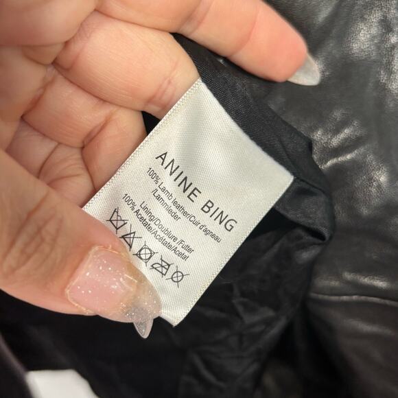 Anine Bing Grainy Leather Belted Biker Moto Jacket Small S - Picture 7 of 8